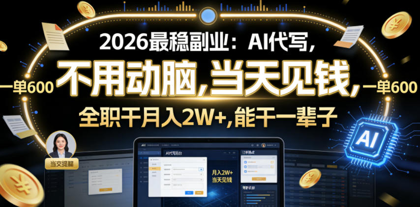 2026最稳副业：AI代写，不用动脑，当天见钱，一单600，全职干月入2W+，能干一辈子【揭秘】-来友网创