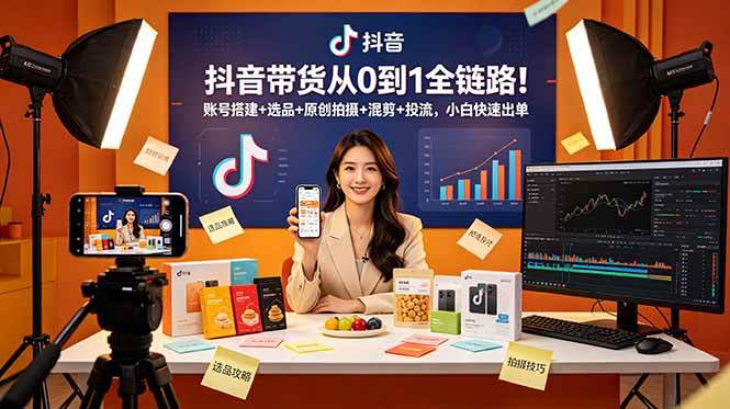 （18963期）抖音带货从0到1全链路！账号搭建+选品+原创拍摄+混剪+投流，小白快速出单-来友网创
