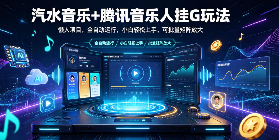 汽水音乐+腾讯音乐人挂G玩法，懒人项目，全自动运行，小白轻松上手，可批量矩阵放大【揭秘】-来友网创
