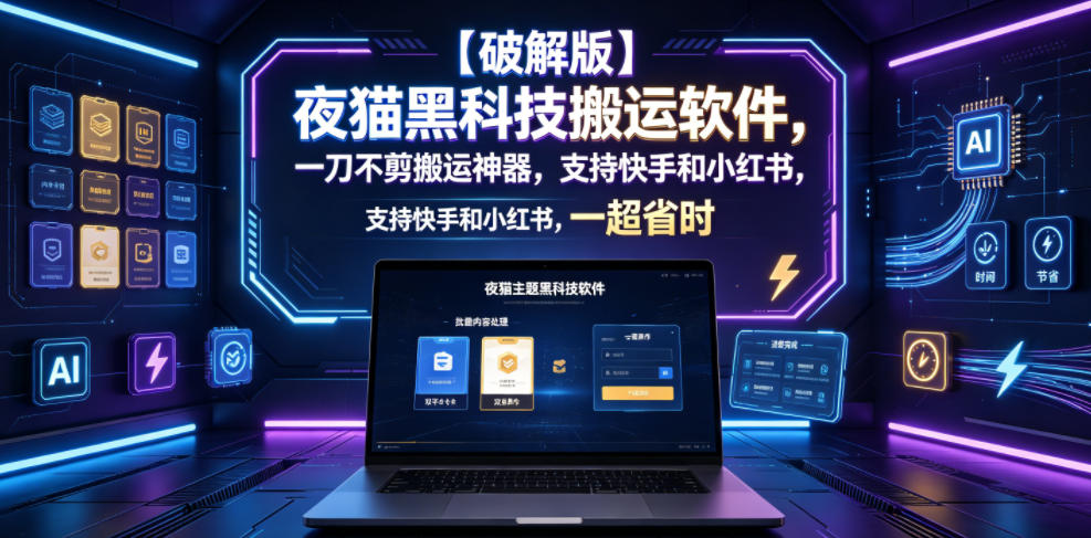 【破解版】夜猫黑科技搬运软件，一刀不剪搬运神器，支持快手和小红书，一键搬运超省时！-来友网创