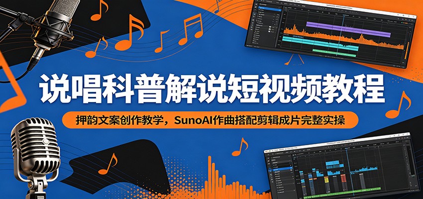 说唱科普解说短视频教程：押韵文案创作教学，SunoAI作曲搭配剪辑成片完整实操-来友网创