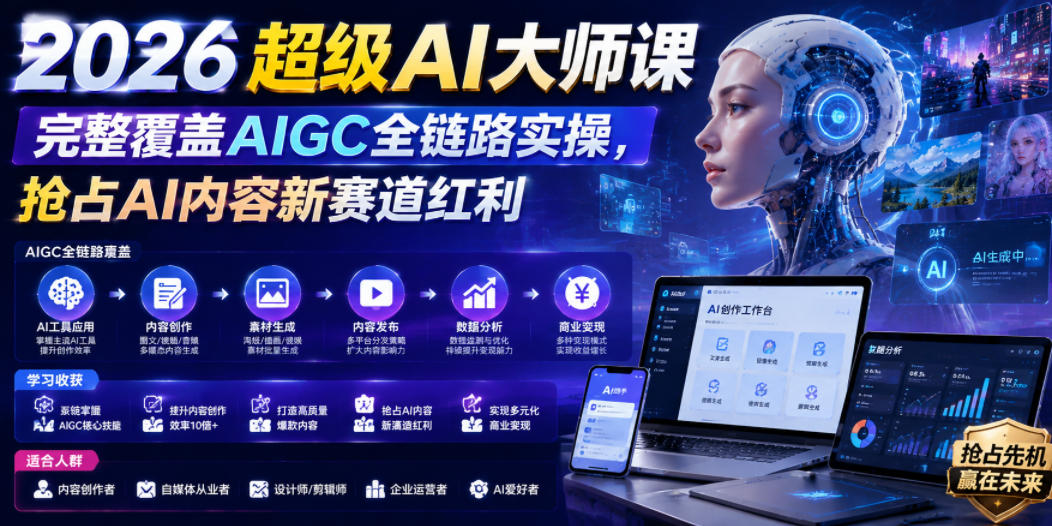 2026超级AI大师课，完整覆盖AIGC全链路实操，抢占AI内容新赛道红利-来友网创