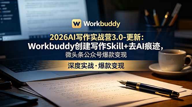 （18995期）2026AI写作实战营3.0-更新：Workbuddy创建写作Skill+去AI痕迹，微头条公众号爆款变现-来友网创