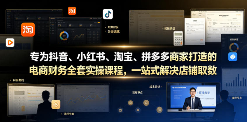 专为抖音、小红书、淘宝、拼多多商家打造的电商财务全套实操课程，一站式解决店铺取数、记账、报税全流程难题-来友网创