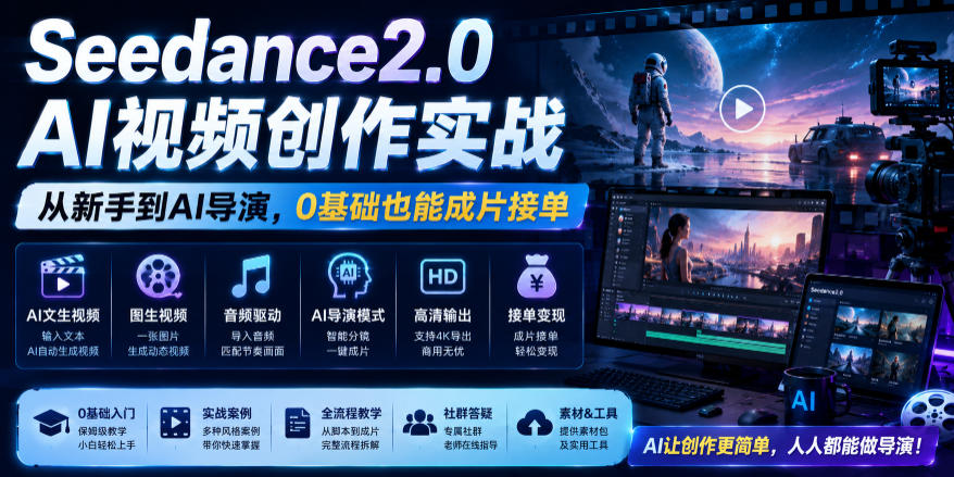 Seedance2.0 AI视频创作实战，从新手到AI导演，0基础也能成片接单变现-来友网创