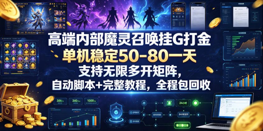 高端内部魔灵召唤挂G打金，单机稳定50-80一天，支持无限多开矩阵，自动脚本+完整教程，全程包回收【揭秘】-来友网创