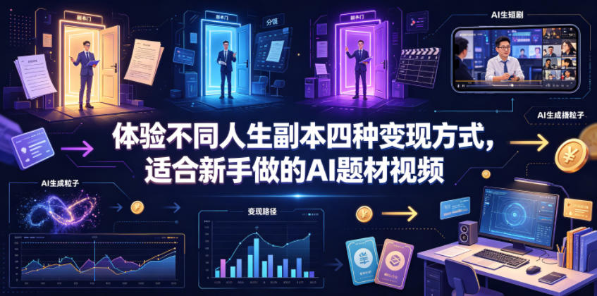 体验不同人生副本四种变现方式，适合新手做的AI题材视频-来友网创