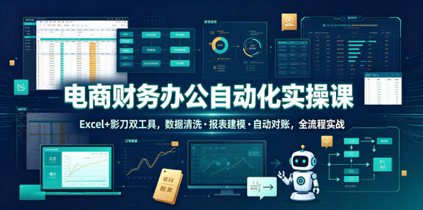 电商财务办公自动化实操课，Excel+影刀双工具，数据清洗・报表建模・自动对账，全流程实战-来友网创