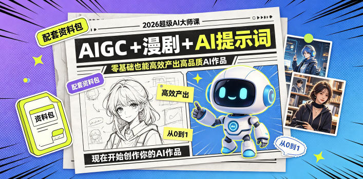2026超级AI大师课，AIGC+漫剧+AI提示词+配套资料包，零基础也能高效产出高品质AI作品-来友网创