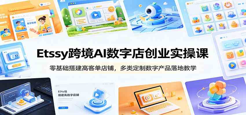 Etsy跨境AI数字店创业实操课：零基础搭建高客单店铺，多类定制数字产品落地教学-来友网创