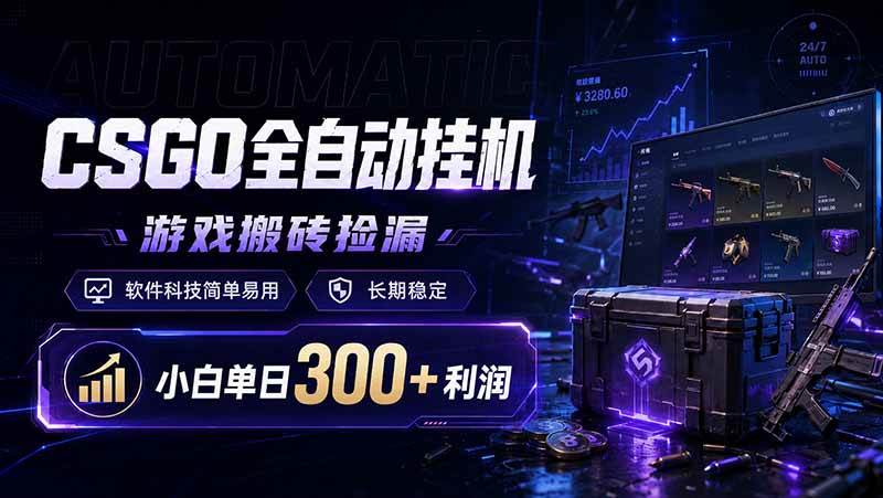 （19066期）CSGO全自动挂机，游戏搬砖捡漏，软件科技简单易用，长期稳定，小白单日300+利润-来友网创
