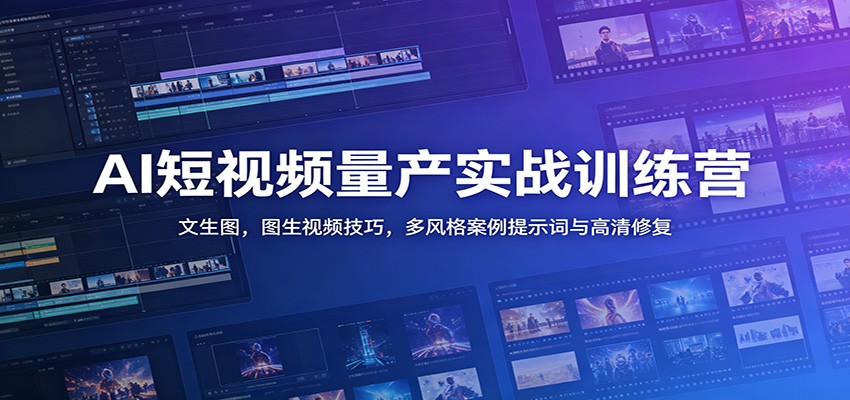 AI短视频量产实战训练营：文生图，图生视频技巧，多风格案例提示词与高清修复-来友网创