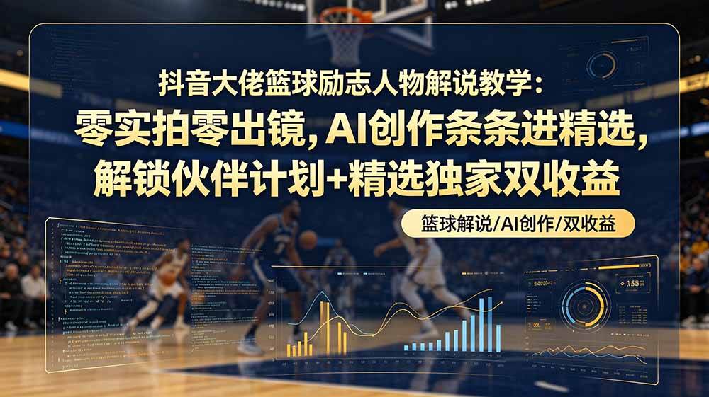 （19047期）抖音大佬篮球励志人物解说教学：零实拍零出镜，AI创作条条进精选，解锁伙伴计划+精选独家双收益-来友网创