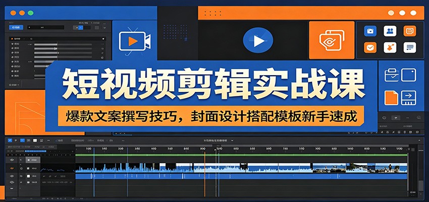 短视频剪辑实战课：爆款文案撰写技巧，封面设计搭配模板新手速成-来友网创