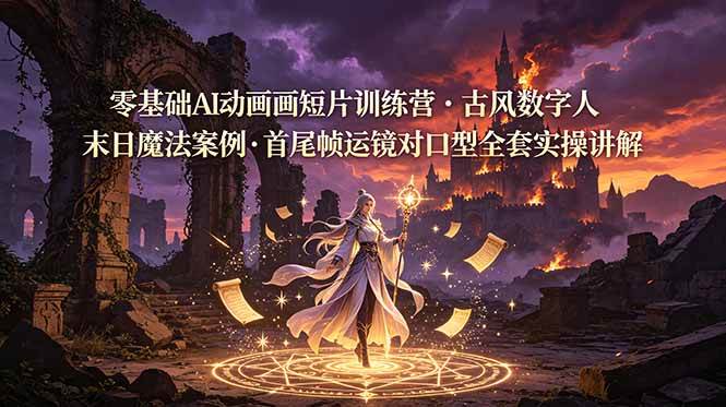 （19078期）零基础AI动画短片训练营，古风数字人末日魔法案例，首尾帧运镜对口型全套实操讲解-来友网创