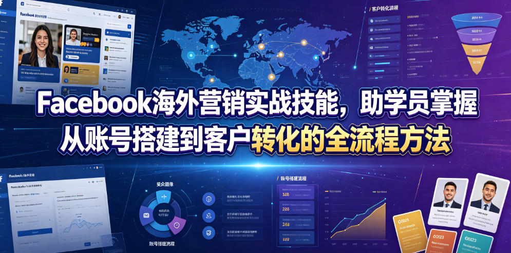 Facebook海外营销实战技能，助学员掌握从账号搭建到客户转化的全流程方法-来友网创