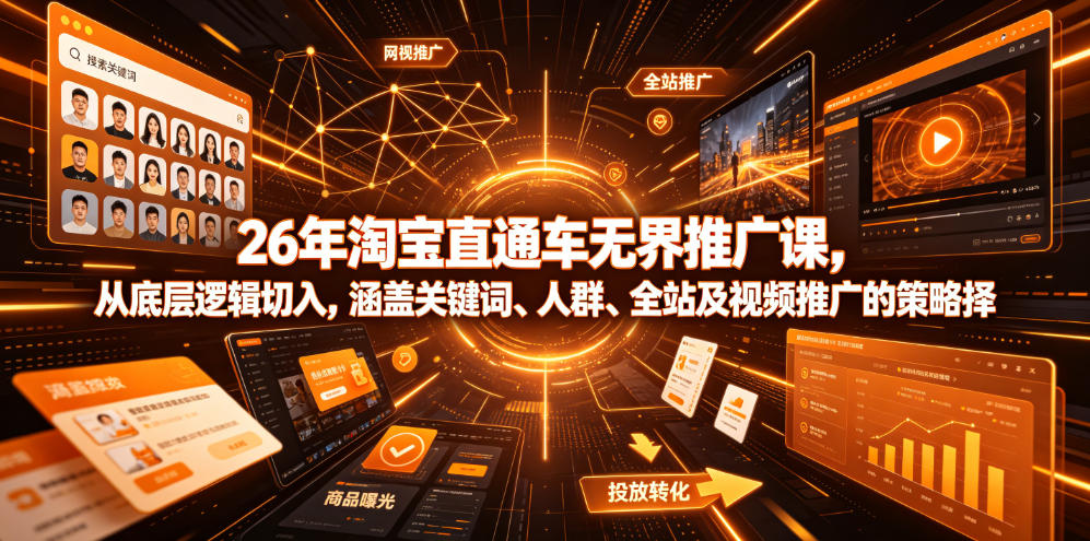 26年淘宝直通车无界推广课，从底层逻辑切入，涵盖关键词、人群、全站及视频推广的策略选择-来友网创