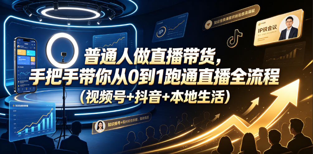 普通人做直播带货，手把手带你从0到1跑通直播全流程（视频号+抖音+本地生活）-来友网创