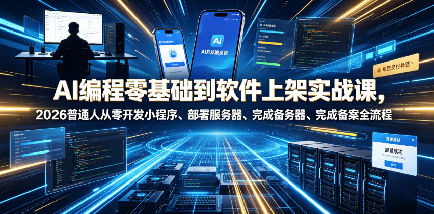 AI编程零基础到软件上架实战课，2026普通人从零开发小程序、部署服务器、完成备案全流程项目落地教程-来友网创