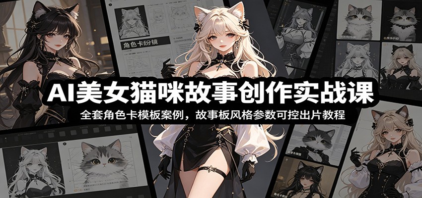 AI美女猫咪故事创作实战课：全套角色卡模板案例，故事板风格参数可控出片教程-来友网创