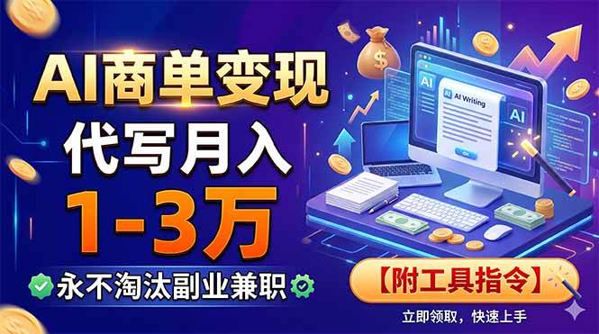（19102期）AI商单变现，靠代写月入1-3万，永不淘汰副业兼职【附工具指令】-来友网创