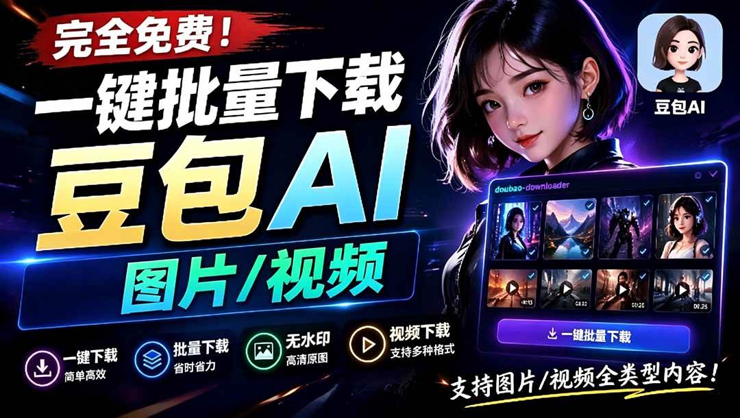 （19107期）Github最新发布！一键批量下载豆包AI无水印图片/视频，简单易用，自动解析提示词，doubao-downloader-来友网创