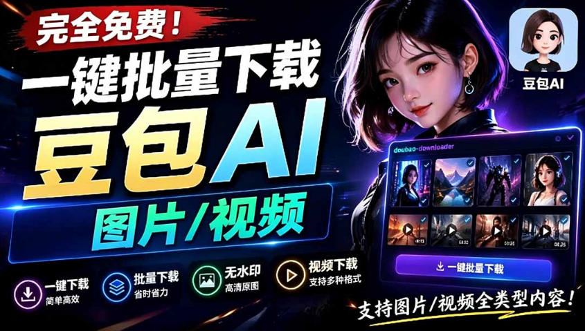 Github最新发布！一键批量下载豆包AI无水印图片/视频，简单易用，自动解析提示词-来友网创