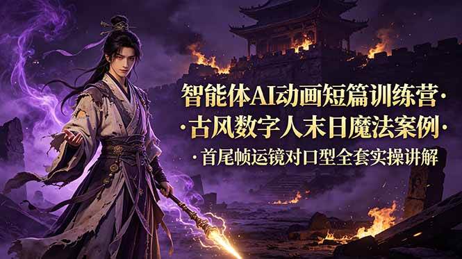 （19114期）智能体AI动画短篇训练营-更新，古风数字人末日魔法案例，首尾帧运镜对口型全套实操讲解-来友网创