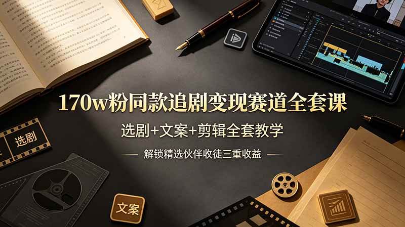 （19123期）170w粉博主同款追剧变现赛道全套课，选剧+文案+剪辑全套教学，解锁精选伙伴收徒三重收益-来友网创