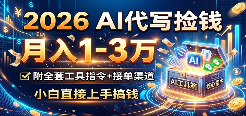 2026 AI代写捡钱，月入1-3万，附全套工具指令+接单渠道，小白直接上手搞钱-来友网创
