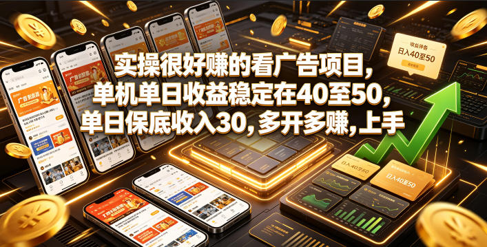 实操很好賺的看广告项目，单机单日收益稳定在40至50，单日保底收入30，多开多賺，上手就能变现【揭秘】-来友网创