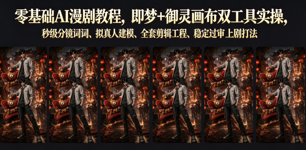 零基础AI漫剧教程，即梦+御灵画布双工具实操，秒级分镜提示词、拟真人建模、全套剪辑工程、稳定过审上剧打法-来友网创