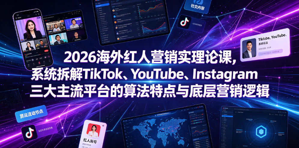 2026海外红人营销实理论课，系统拆解TikTok、YouTube、Instagram三大主流平台的算法特点与底层营销逻辑-来友网创