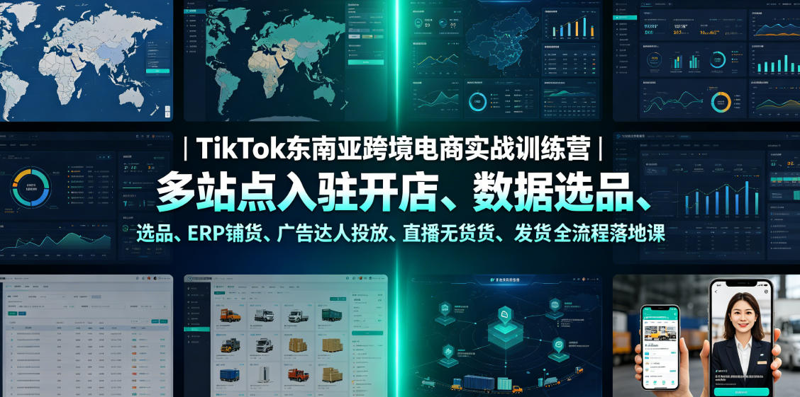 TikTok东南亚跨境电商实战训练营｜多站点入驻开店、数据选品、ERP铺货、广告达人投放、直播无货源发货全流程落地课-来友网创