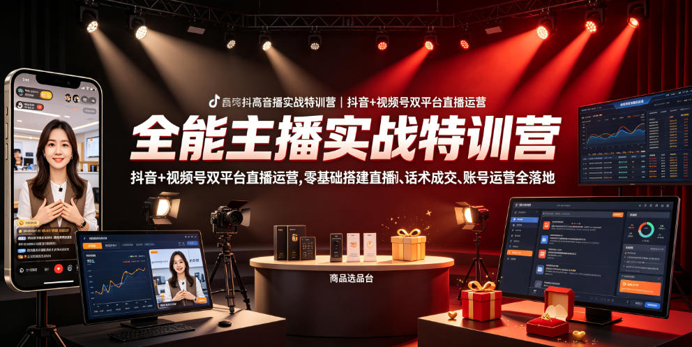 全能主播实战特训营｜抖音+视频号双平台直播运营，零基础搭建直播间、精准选品、话术成交、账号运营全落地-来友网创
