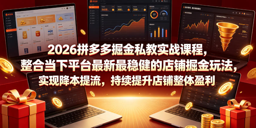 2026拼多多掘金私教实战课程，整合当下平台最新最稳健的店铺掘金玩法，实现降本提流，持续提升店铺整体盈利-来友网创