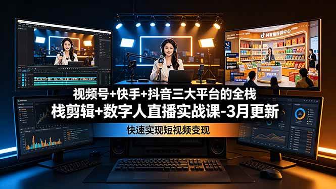 （19146期）视频号+快手+抖音三大平台的全栈剪辑+数字人直播实战课-3月更新：快速实现短视频变现-来友网创