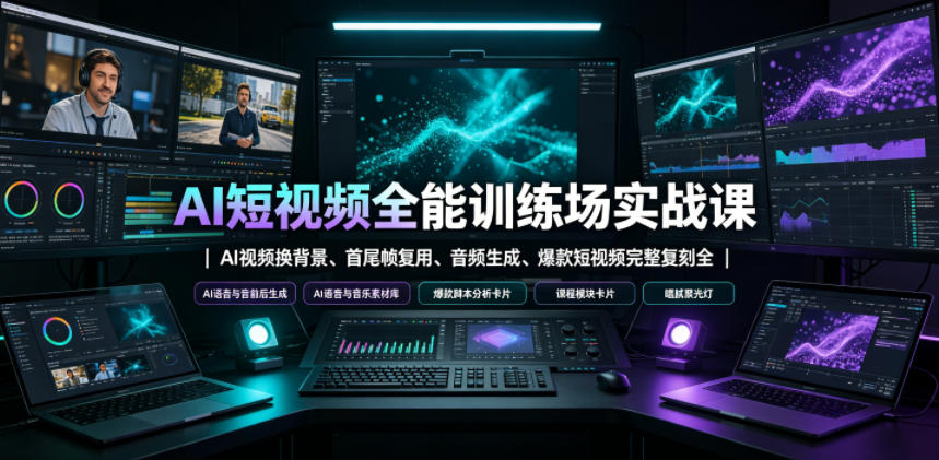 AI短视频全能训练场实战课｜AI视频换背景、首尾帧复用、音频生成、爆款短视频完整复刻全套实操教学-来友网创