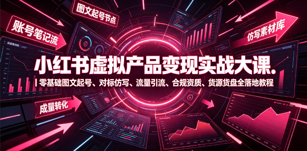 小红书虚拟产品变现实战大课｜零基础图文起号、对标仿写、流量引流、合规资质、货源货盘全落地教程-来友网创