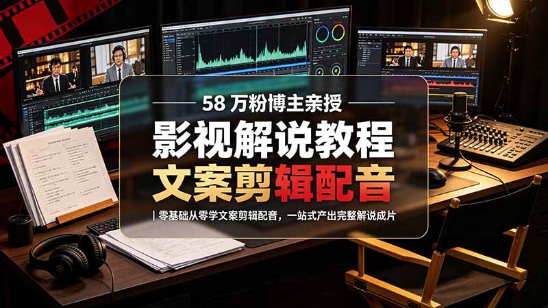 （19160期）58 万粉博主荧幕春秋亲授影视解说教程｜零基础从零学文案剪辑配音，一站式产出完整解说成片-来友网创