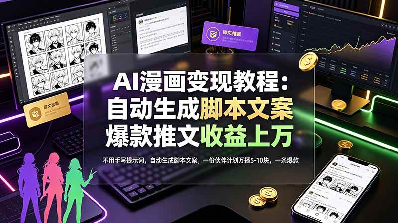 （19170期）AI漫画变现教程：不用手写提示词，自动生成脚本文案，一份伙伴计划万播5-10块，一条爆款推文收益上万-来友网创