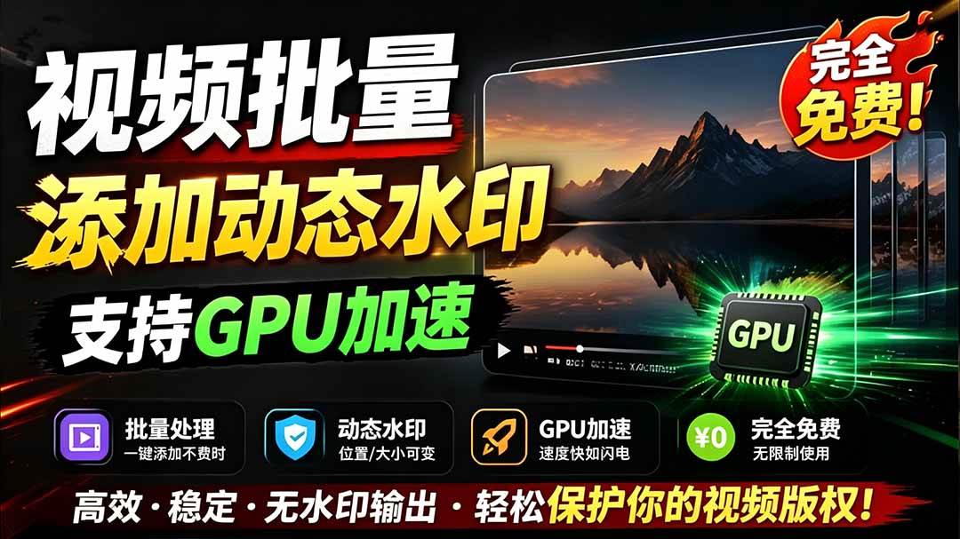 （19190期）批量视频添加动态水印！Windows纯本地运行，支持GPU加速，完全免费，视频防搬运工具 水印工坊-来友网创