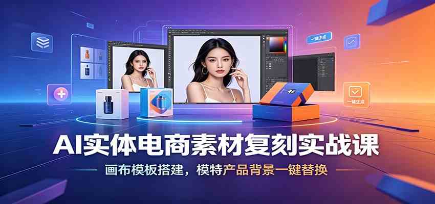 AI实体电商素材复刻实战课：画布模板搭建，模特产品背景一键替换-来友网创