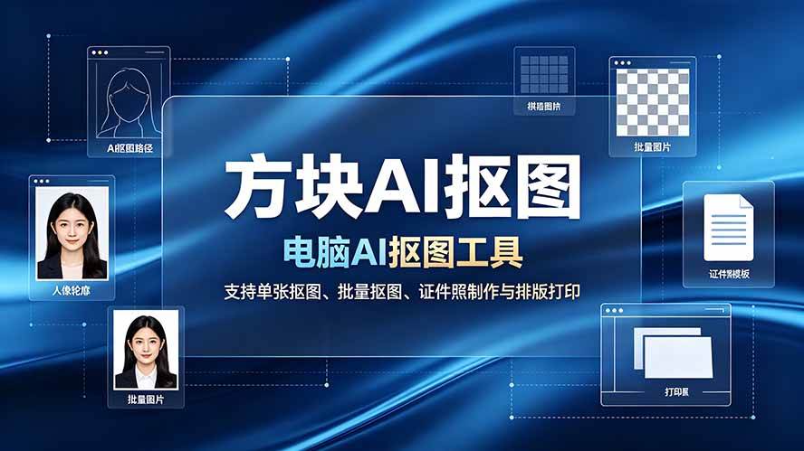 （19188期）方块AI抠图。电脑AI抠图工具，支持单张抠图、批量抠图、证件照制作与排版打印-来友网创