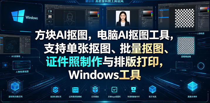 方块AI抠图，电脑AI抠图工具，支持单张抠图、批量抠图、证件照制作与排版打印，Windows工具-来友网创