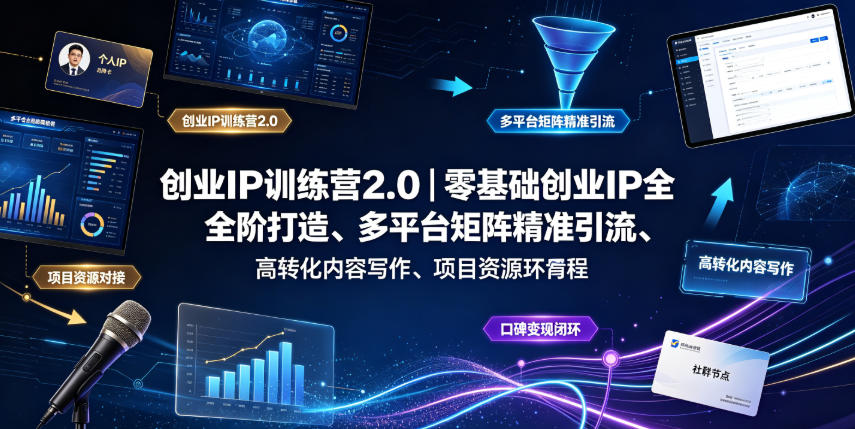 创业IP训练营2.0｜零基础创业IP全阶打造、多平台矩阵精准引流、高转化内容写作、项目资源对接与口碑变现闭环课程-来友网创