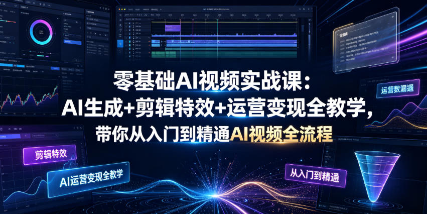 零基础AI视频实战课：AI生成+剪辑特效+运营变现全教学，带你从入门到精通AI视频全流程-来友网创