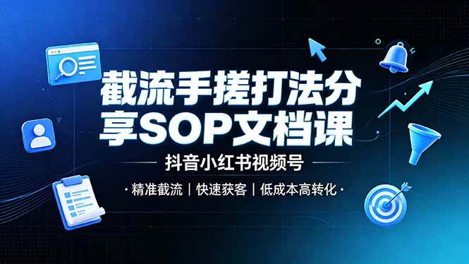 （19202期）截流手搓打法分享SOP文档课，抖音小红书视频号丨精准截流，快速获客，低成本高转化-来友网创