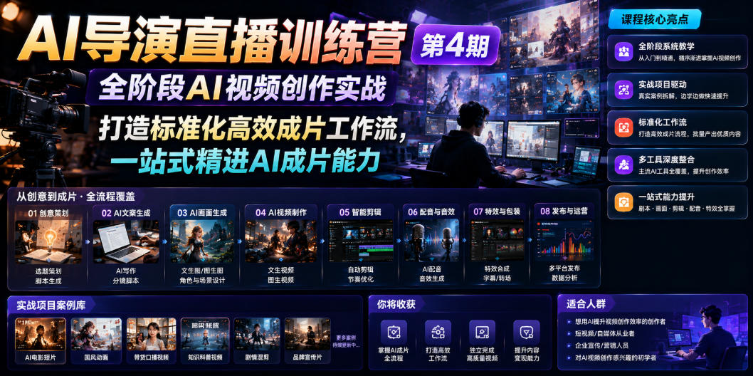 AI导演直播训练营第4期｜全阶段AI视频创作实战，打造标准化高效成片工作流，一站式精进AI成片能力-来友网创