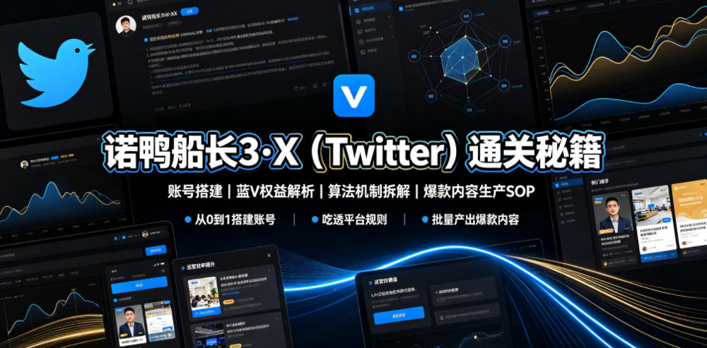 诺鸭船长3·X（Twitter）通关秘籍，涵盖账号搭建、蓝V权益解析、算法机制拆解及爆款内容生产SOP-来友网创